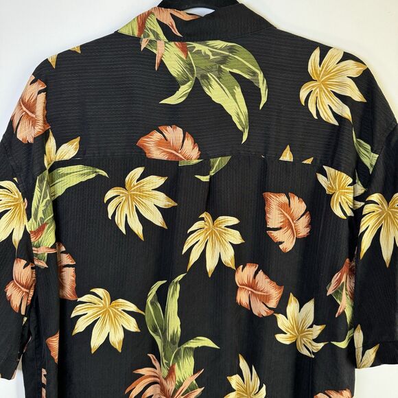 Jos A Bank 100% Silk Hawaiian Camp Shirt Men's Large Black Tropical Floralwhat - Picture 7 of 10